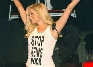 Paris Hilton diz que sua camiseta com a frase “Pare de Ser Pobre” é fake